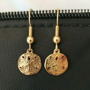 Gold Sand Dollar Drop Earrings